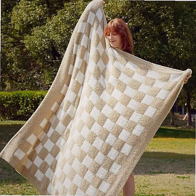 Bedsure Beige/White Checkered Microfiber Throw Blanket 50x60 OEKO-TEX 100