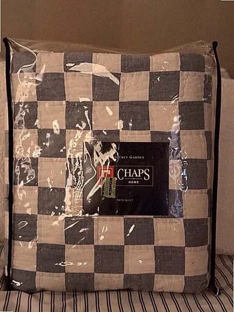 Chaps Nantucket Garden Twin Quilt Blue White Plaid Check Cotton Machine Washable