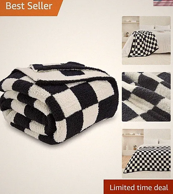 Checkered Blanket, Ultra Soft Cozy Black and White Checkered Throw Blanket, W...