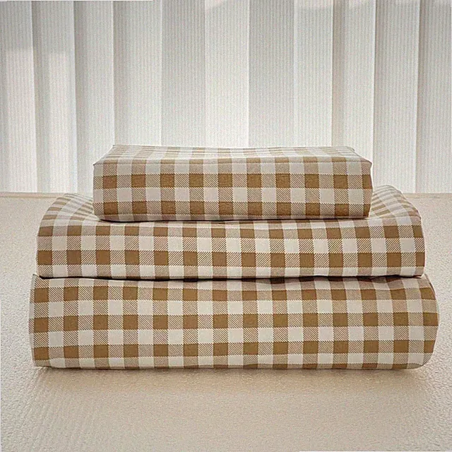 Checkered Queen Bed Sheet Set, Soft Brushed Microfiber Camel Checkered Pattern