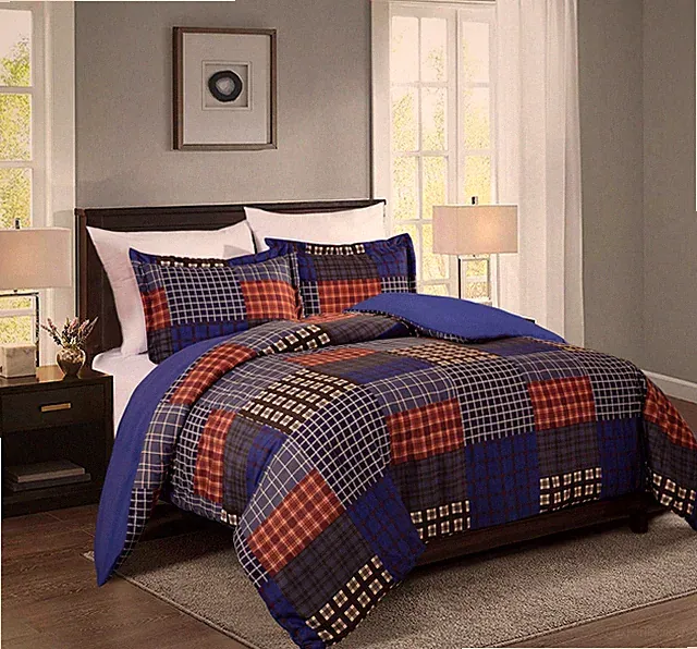 Chezmoi Collection Sherman Plaid Patchwork Printed Oversized Comforter Set