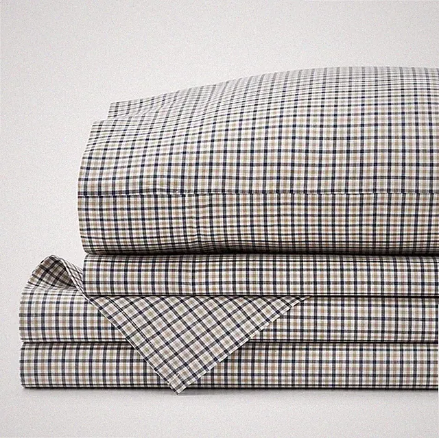 Classic Cotton Percale Sheet Set – Cool Mini Check Plaid Twin Bedding Set !!!!