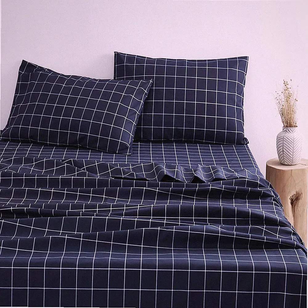 Geometric Bed Sheets, 4-Piece Sheet Set, Checkered Grid Plaid Check Checker Masc
