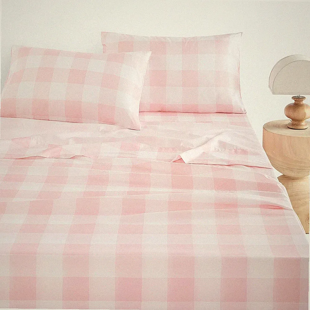 Gingham Bed Sheets, 4-Piece Sheet Set, Cute Plaid Buffalo Check Checker Geo...