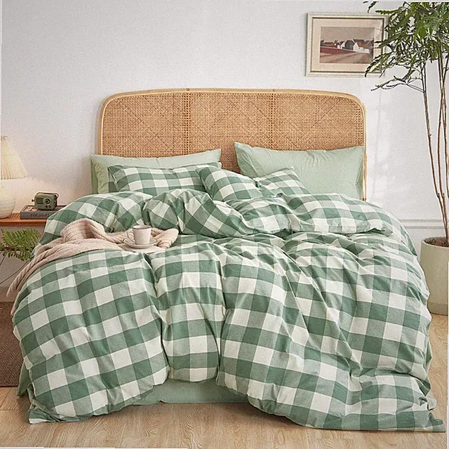 Gingham Cotton Duvet Cover Set, Plaid Buffalo Check Checkered Farmhouse, 10...