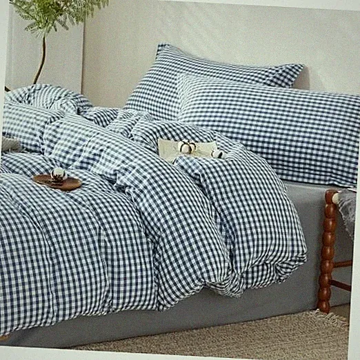 Gingham Duvet Cover Set Full Size, Full (80"x90") Plaid Navy (Washed Cotton)