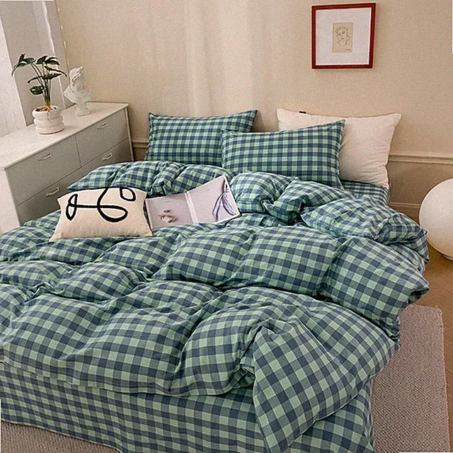 Green Gingham Comforter Set - 3-Piece Full Bedding Set with Pillowcases