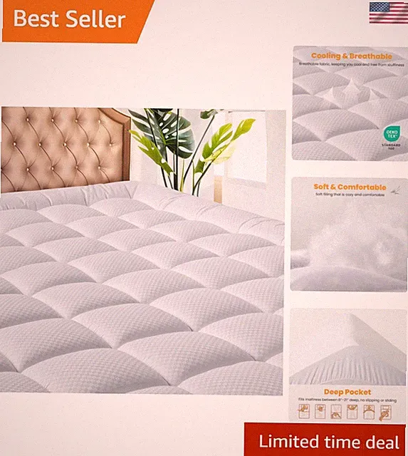 King Size Mattress Pad - Cooling Breathable Mattress Topper, Quilted Fitted M...