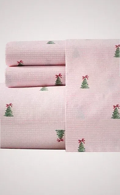 Laura Ashley ~ TWIN ~ Holiday Pink & White Checkered 3 Pc Sheet Set 100% Cotton