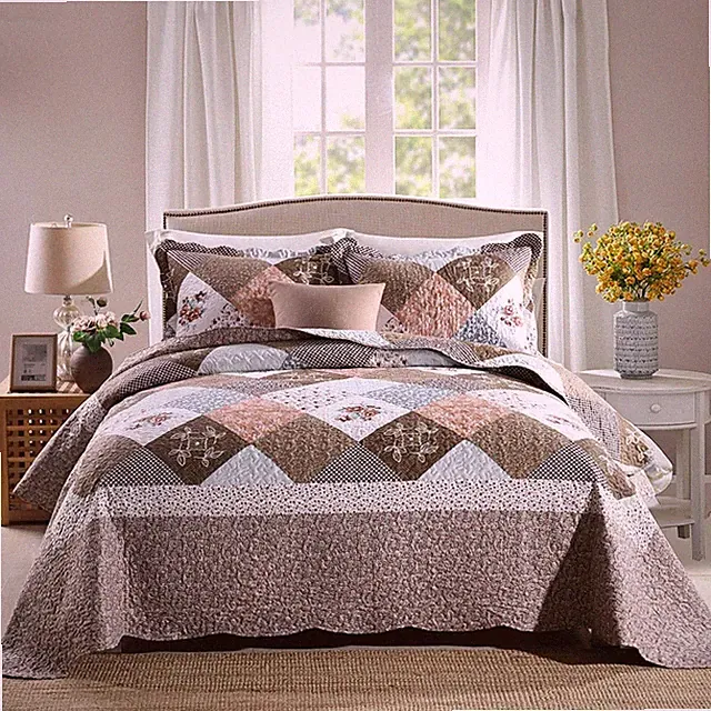 NEWLAKE Quilt Bedspread Sets-Checkered Floral Reversible Coverlet Set,King Size
