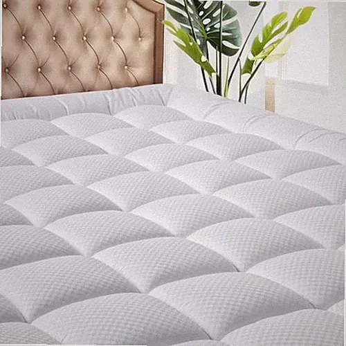 Olympic Size Mattress Pad - Cooling Breathable Super Queen White - Checkered