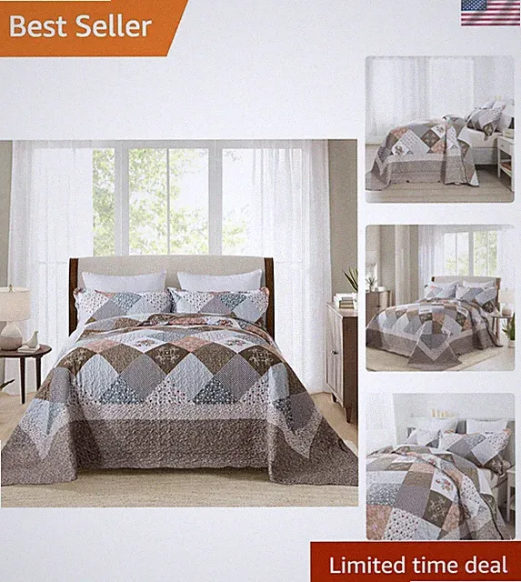Oversized King Bedspread Quilt Set 120x120 Reversible Microfiber Bedding