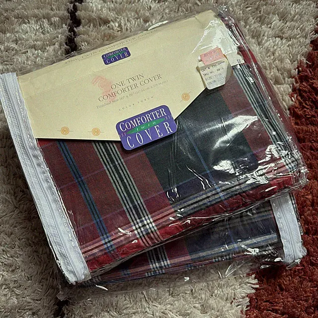 Pair of Vintage NWT JCPenney Twin Size Duvet Cover Red White Nantucket Plaid