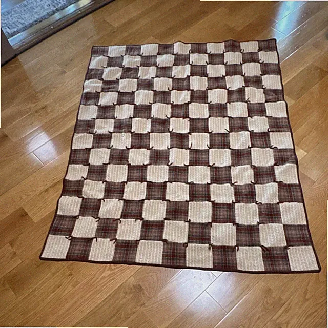 Patchwork Quilt Red Beige Brown Plaid Checkered Rectangular Bedroom Coverlet