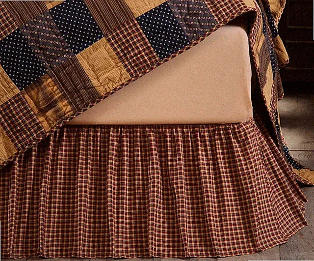 Patriotic Patch Rustic Red Plaid Country Bed Skirt Platform Style Dust Ruffle