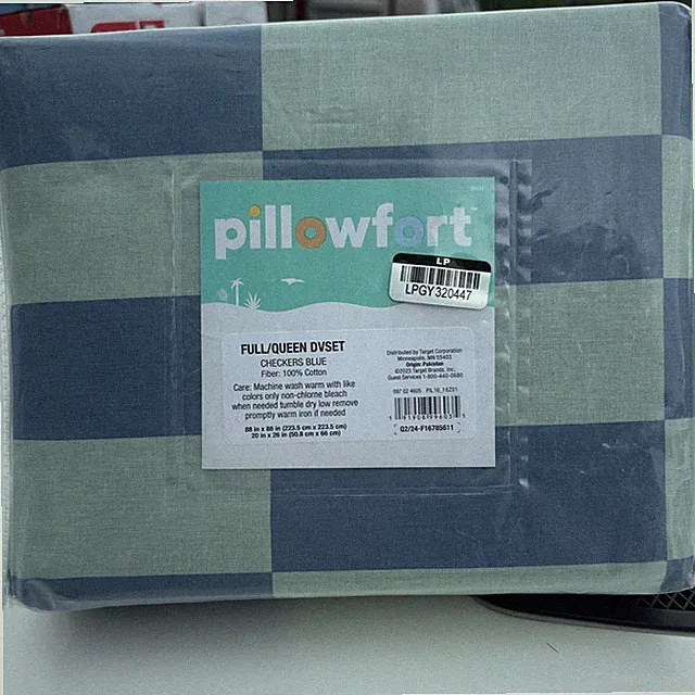 Pillowfort Duvet Cover - Full / Queen Checkers Blue 100% Cotton ￼￼