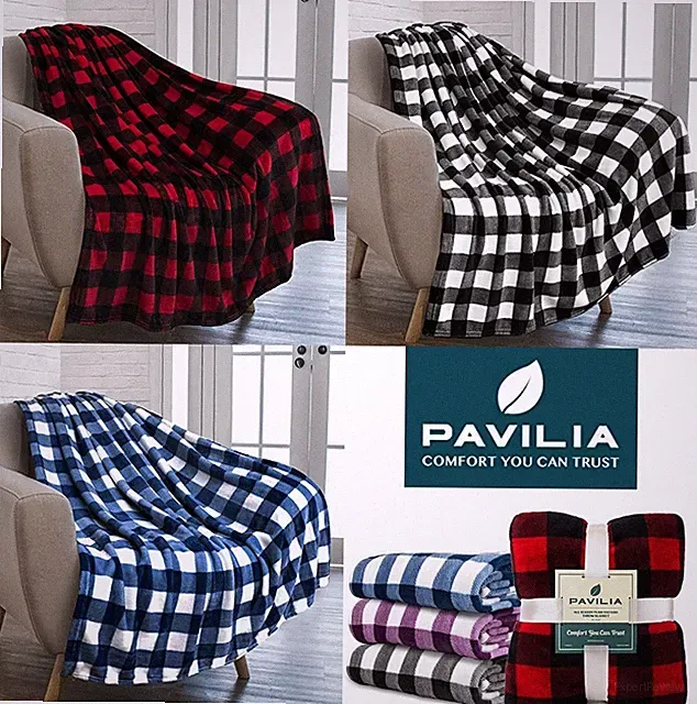 Plaid Buffalo Checkered Fleece Throw Blanket Soft Holiday Accent Decor Blanket