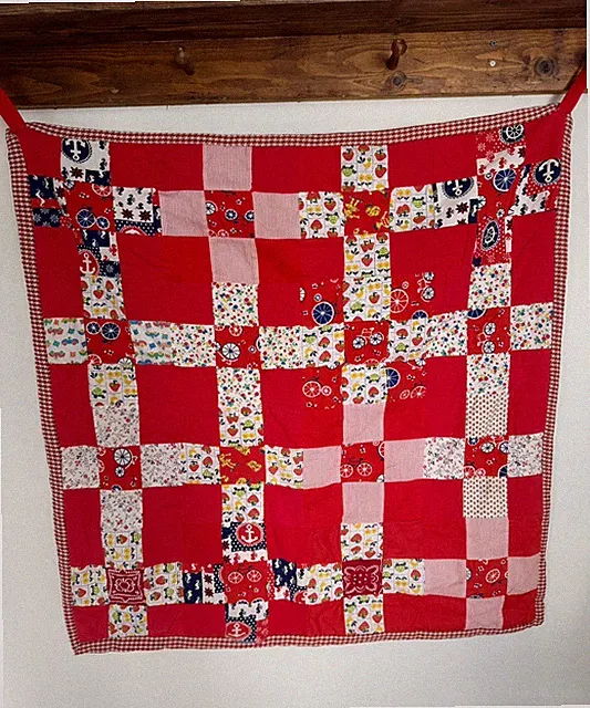 Plaid Patchwork Throw Quilt Blue Red Yellow Checkered Blanket Cottagecore Picnic