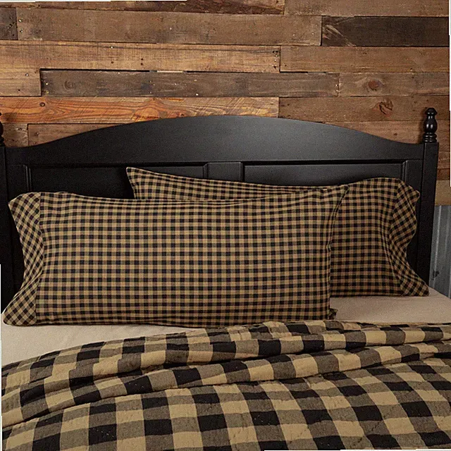 Primitive King Pillow Case Set of 2 Black Check Cotton Bedroom Decor VHC Brands