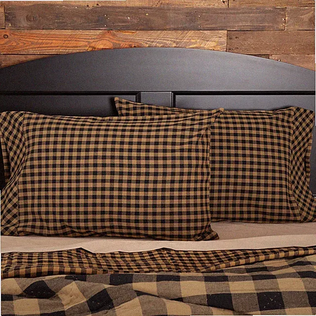 Primitive Standard Pillow Case Set of 2 Black Check Bedroom Decor VHC Brands