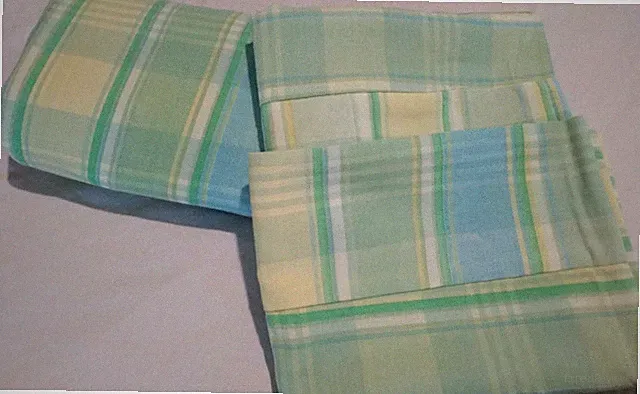 Queen Flat Sheet 86" X92", Standard Pillow Cases, Green,Yellow, Blue,White Plaid