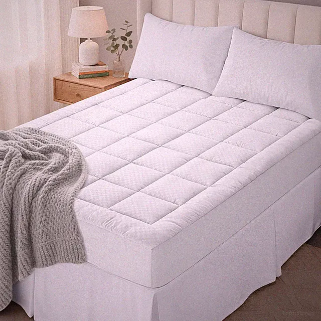 Queen Quilted Fitted Mattress Pad Cooling Deep Pocket White