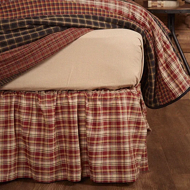 Rustic Queen Plaid Bed Skirt Red Gathered Beckham Split Bedroom Decor VHC Brands
