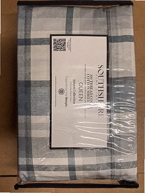 Southshore Fine Linens Queen Sheet Set 300 Thread Count Cotton Gray Plaid 4PC
