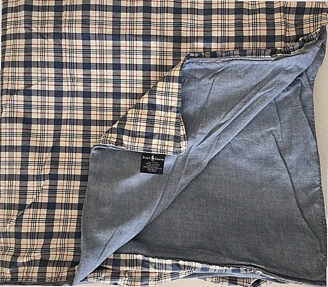 Vintage Ralph Lauren FULL Duvet Cover Blue Plaid Oxford Preppy Cotton 62 x 80