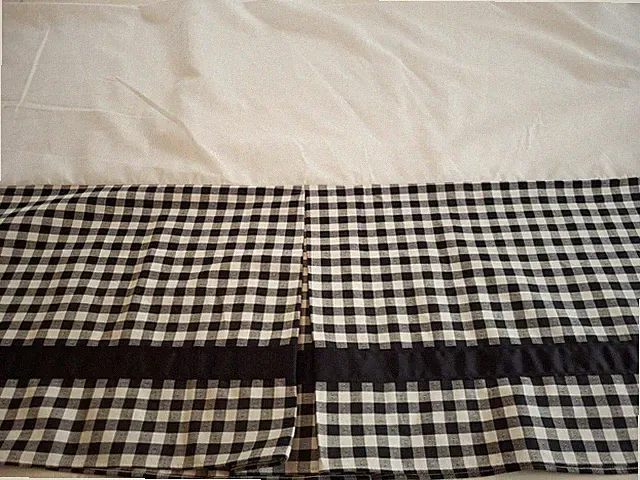 Waverly Black/White Check Cotton Twin Bed Skirt Ruffle Ribbon Trim 2 Available
